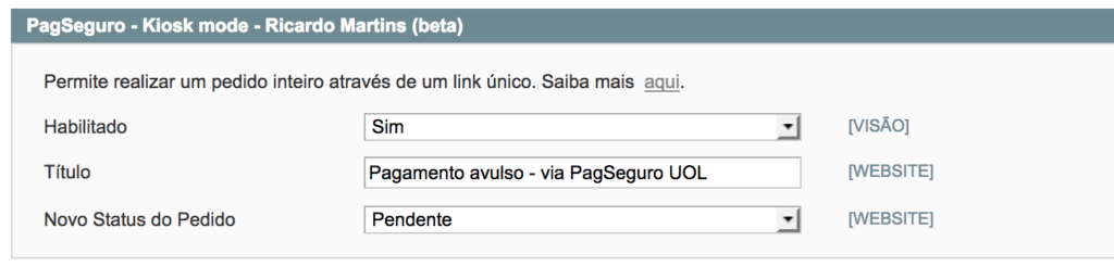 Configurações Kiosk Mode