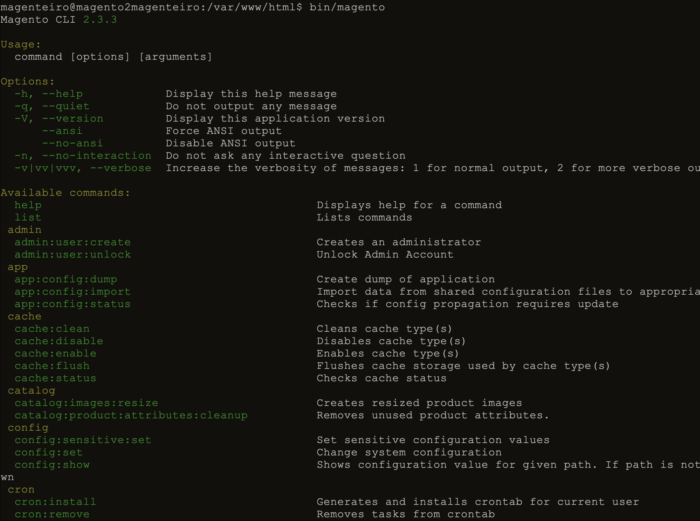 Resposta ao comando bin/magento