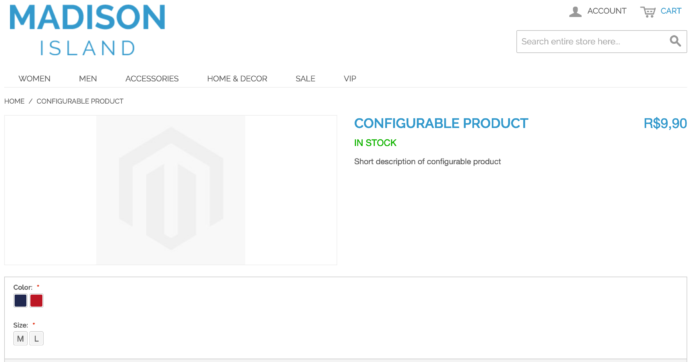 Produto configurável criado via API
