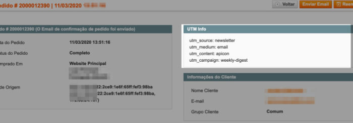 Exibindo parâmetros utm no admin do Magento