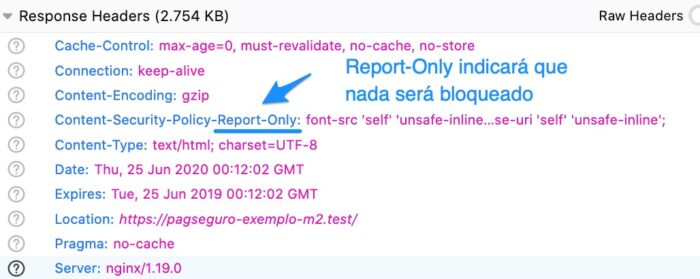 O header CSP sendo exibido em uma requisição HTTP