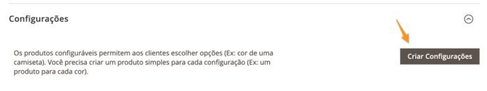 Adicionando configurações ao produto configurável