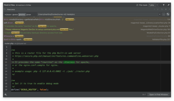 Busca por .htaccess em arquivos .php no Magento 2 Busca por .htaccess em arquivos .php no Magento 2