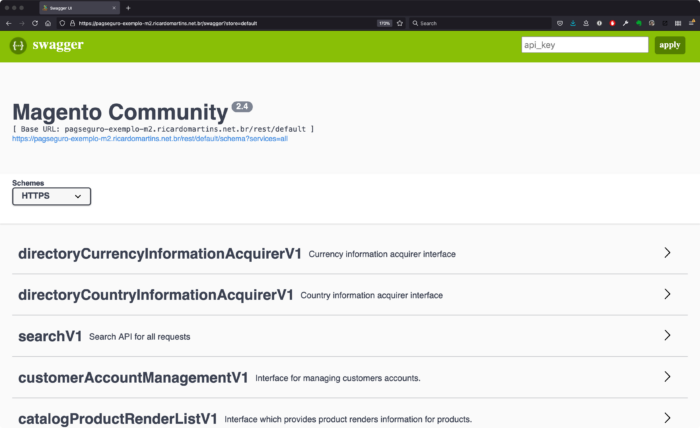 Swagger com as APIs do Magento