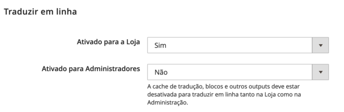 Opções de tradução inline