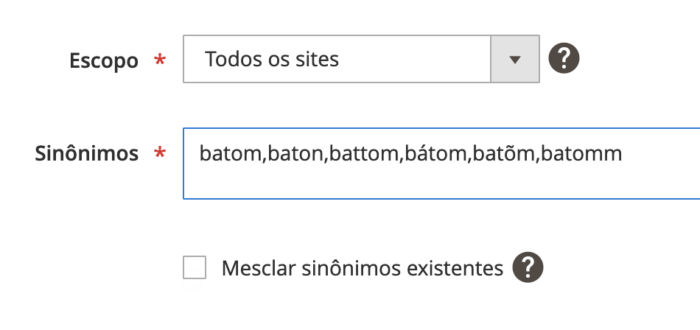 Criação de sinônimos