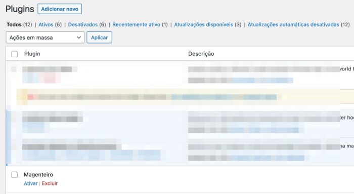 Plugin que acabamos de criar sendo listado na página de plugins no admin do WordPress Plugin que acabamos de criar sendo listado na página de plugins no admin do WordPress