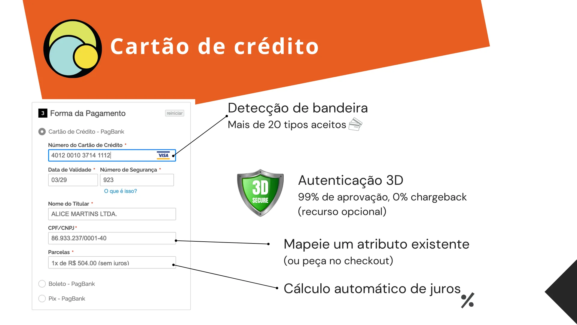 Cartão de crédito PagSeguro no checkout Cartão de crédito PagBank no checkout